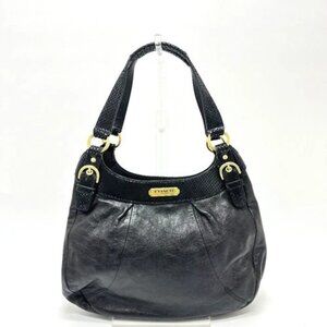 COACH F19453 Logo Plate Shoulder bag Bag Hand Bag Leather Black/GoldHardware